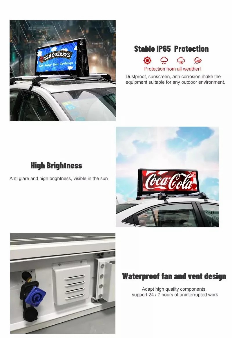 Lauke - Atsparus vandeniui - Dvipusis - 4G - USB - Wi-Fi - P2 - Taksi - Viršutinis stogas - LED - Reklama - Ekranas - Vaizdo siena (2)